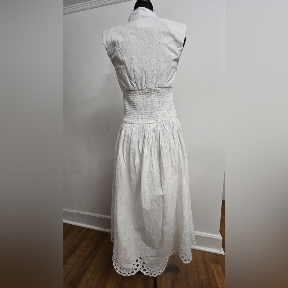 Anthropologie The Tommie Cap-Sleeve Front-Zip Shirt Dress Eyelet White - Picture 5 of 7